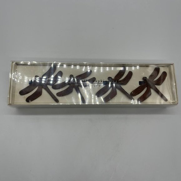 Pier 1 Brown Wooden Dragonfly Napkin Ring Holders New Set of 4 - Picture 1 of 3